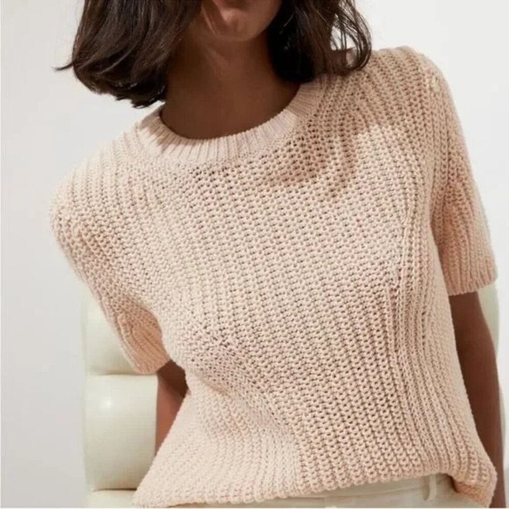 Banana Republic Chunky Knit Short Sleeve Sweater XL Cream Cotton